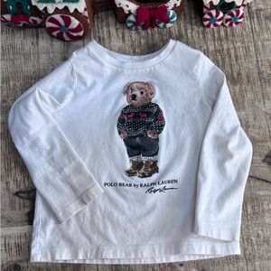 Ralph Lauren Polo Bear Festive Christmas Bear Kids White Long Sleeve Shirt